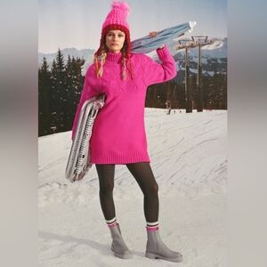 New CALLAHAN Anthropologie Pink Fushia Cable Knit Turtleneck Sweater Dress XS